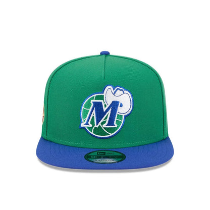 Pictured is this NBA Classic Dallas Mavericks 9FIFTY A-Frame Snapback Adjustable cap in green. 3