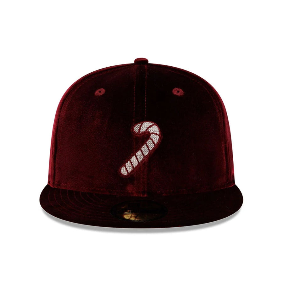 Pictured is this New Era Holiday Essentials 59FIFTY Fitted cap in dark red. 2