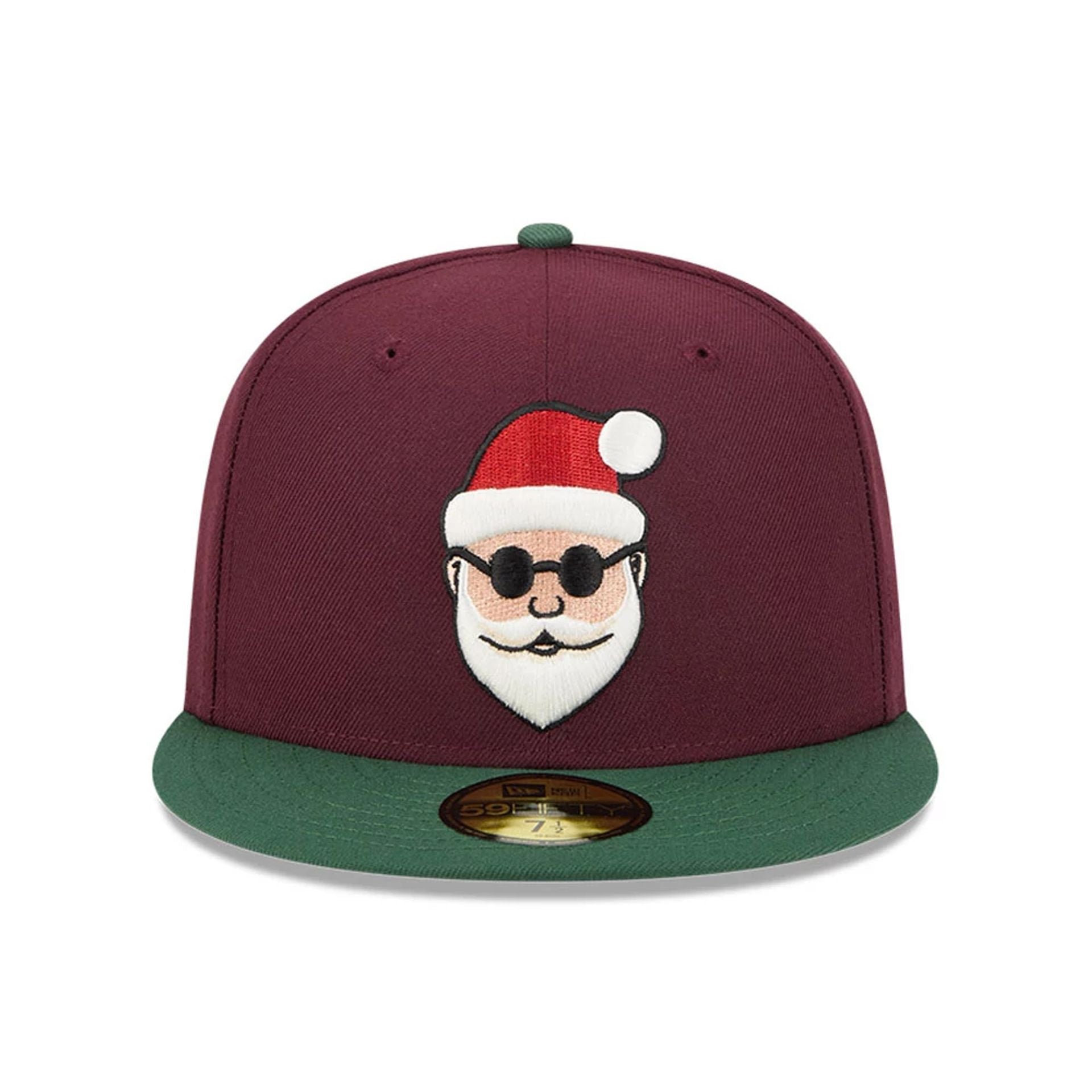 Pictured is this New Era Holiday Essentials 59FIFTY Fitted cap in dark red. 2