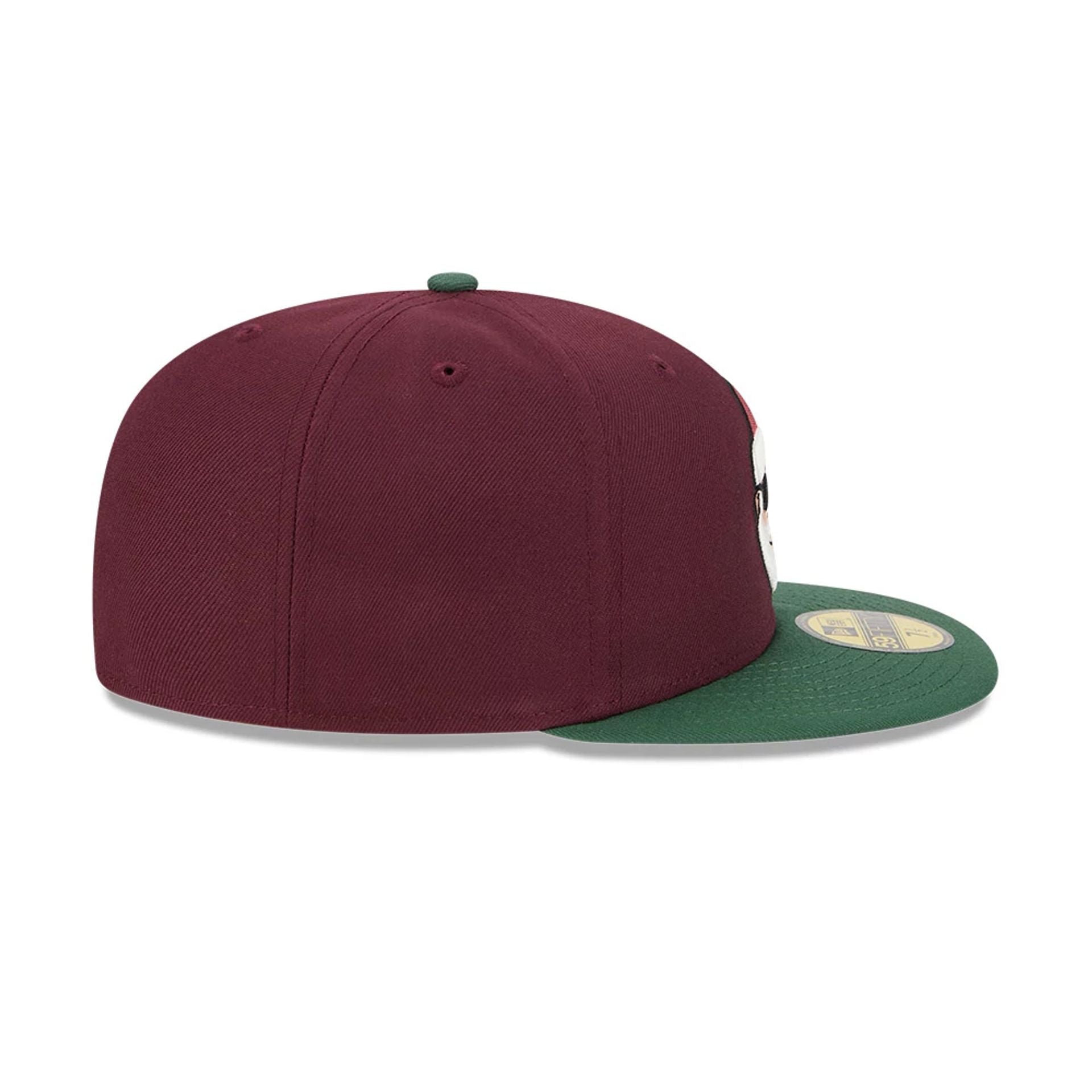 Pictured is this New Era Holiday Essentials 59FIFTY Fitted cap in dark red. 6