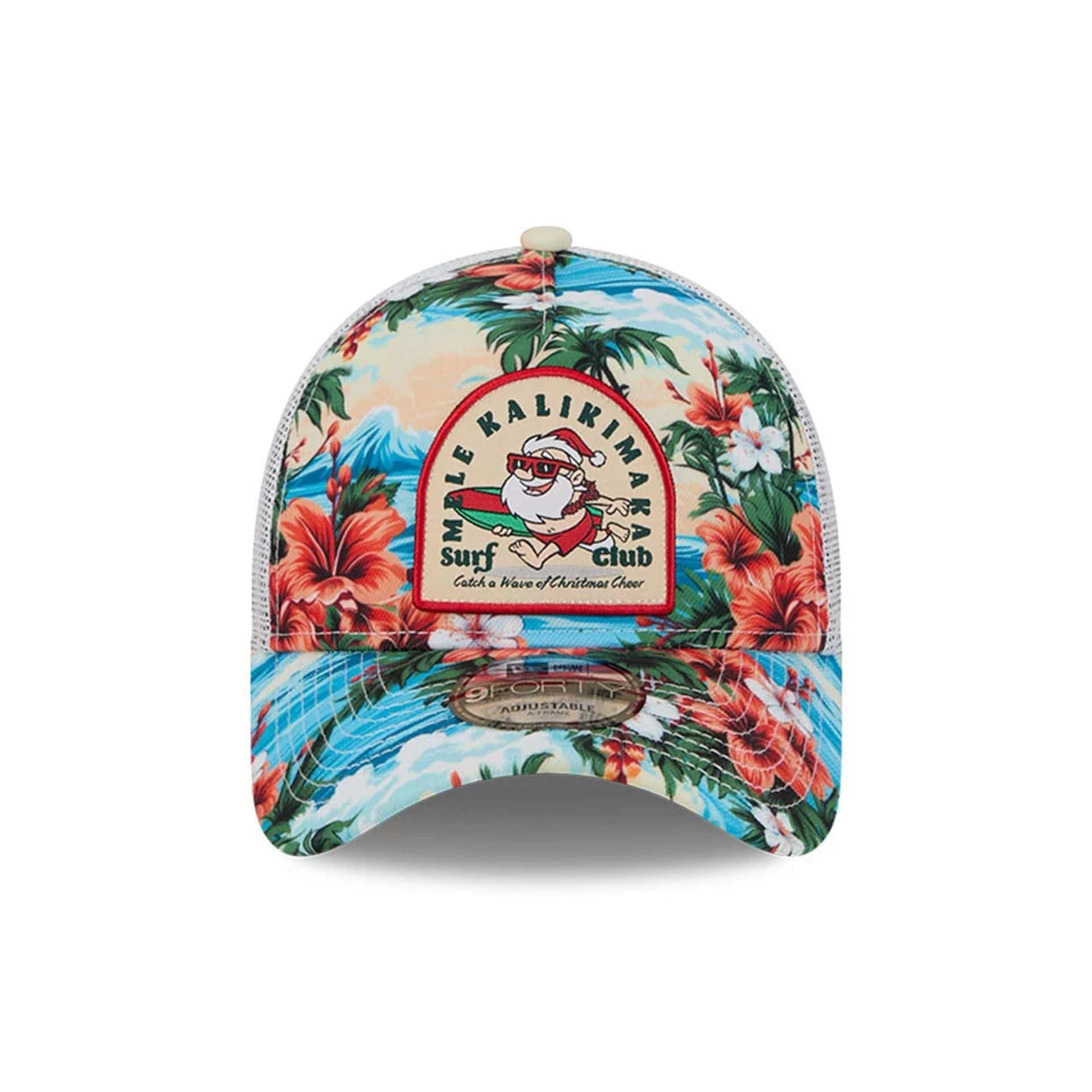 Pictured is this New Era Holiday Essentials 9FORTY A-Frame Trucker cap in white. 3
