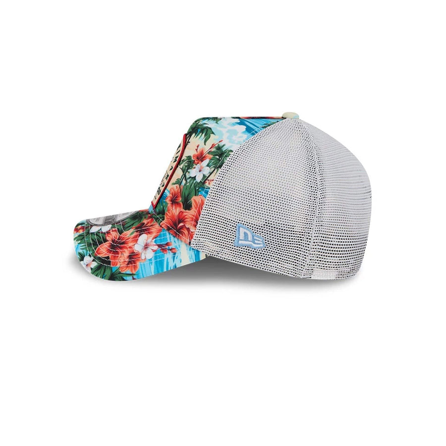 Pictured is this New Era Holiday Essentials 9FORTY A-Frame Trucker cap in white. 7