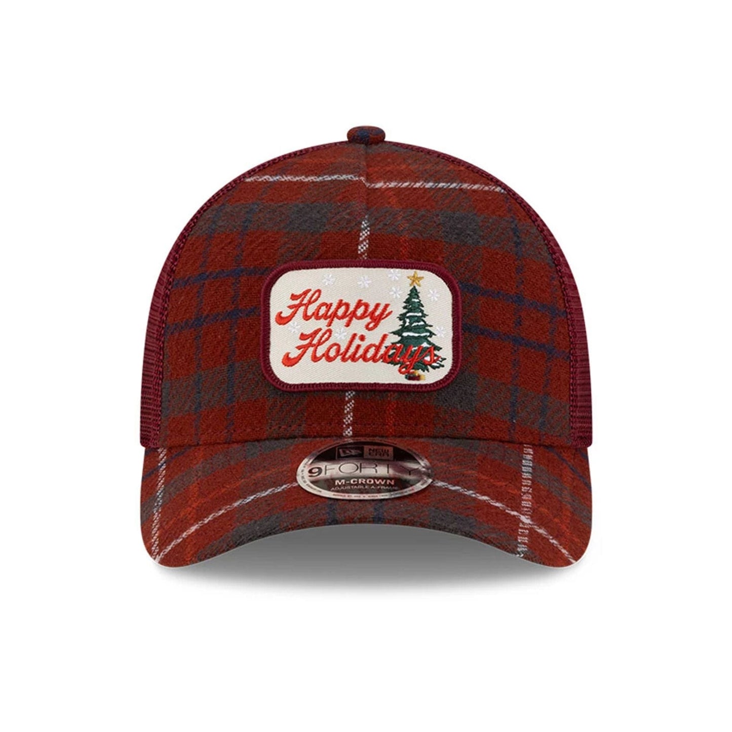 Pictured is this New Era Holiday Essentials 9FORTY M-Crown A-Frame cap in open red. 3