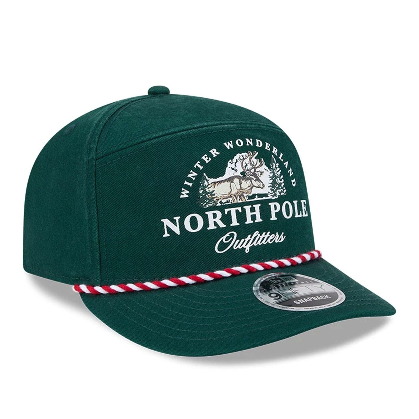 Pictured is this New Era Holiday Essentials 9FIFTY Split Panel Snapback cap in dark green. 4