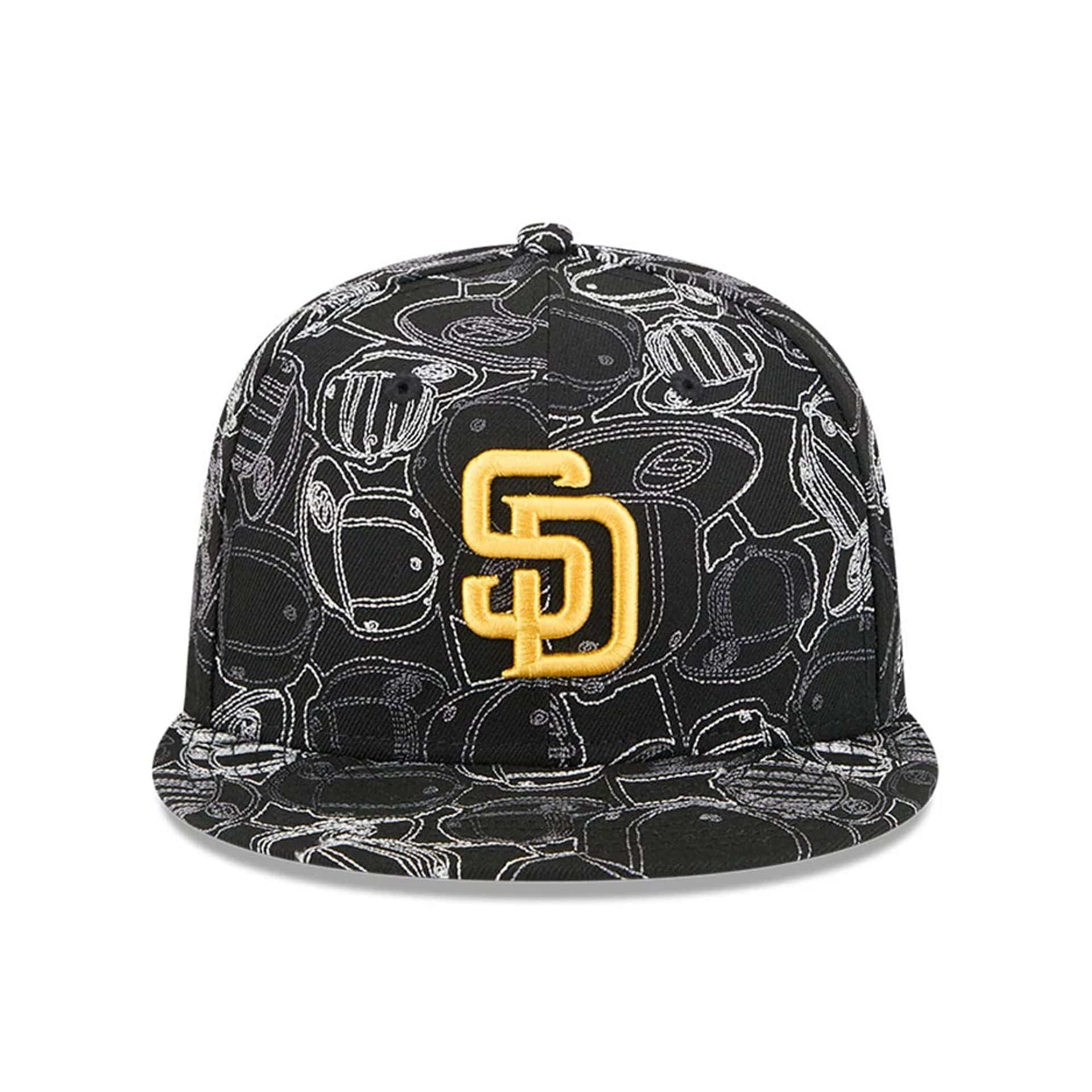 Pictured is this MLB Cap Scramble San Diego Padres 59FIFTY Fitted cap in black. 3