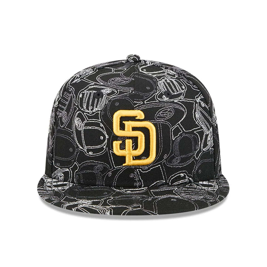 Pictured is this MLB Cap Scramble San Diego Padres 59FIFTY Fitted cap in black. 3