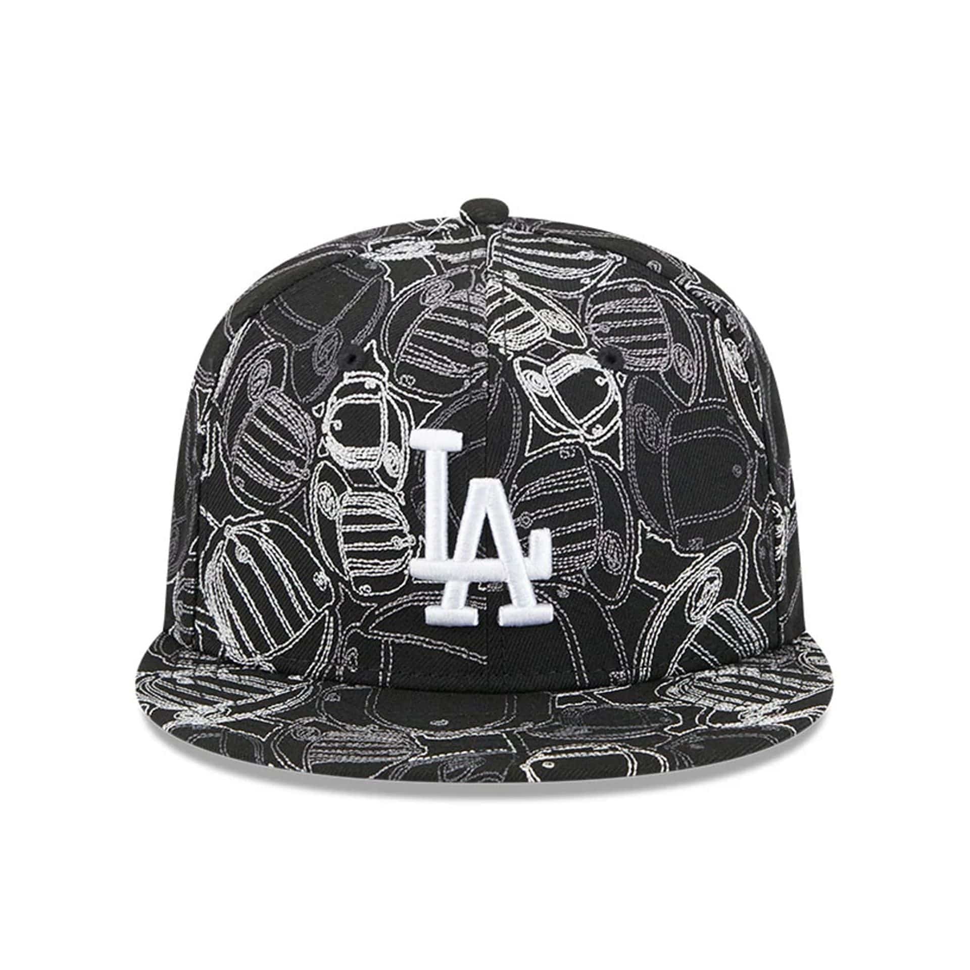 Pictured is this MLB Cap Scramble LA Dodgers 59FIFTY Fitted cap in black. 3