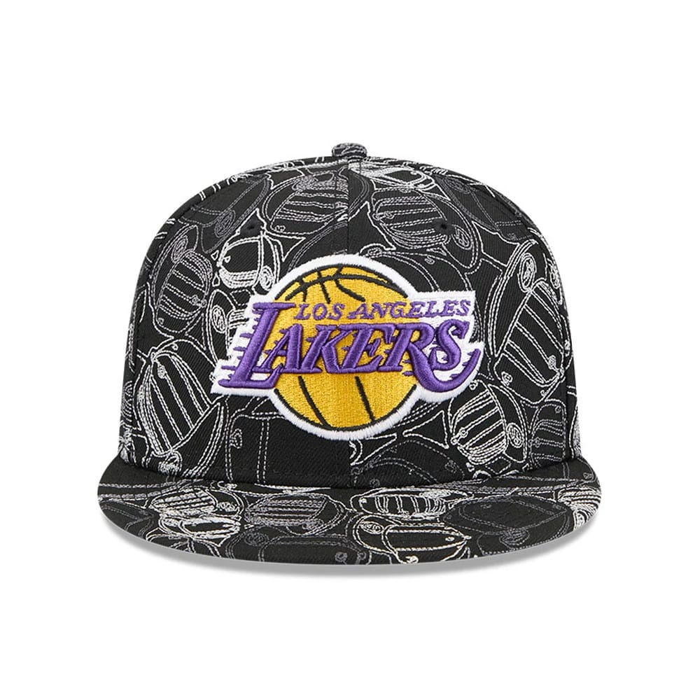 Pictured is this NBA Cap Scramble LA Lakers 59FIFTY Fitted cap in black. 3