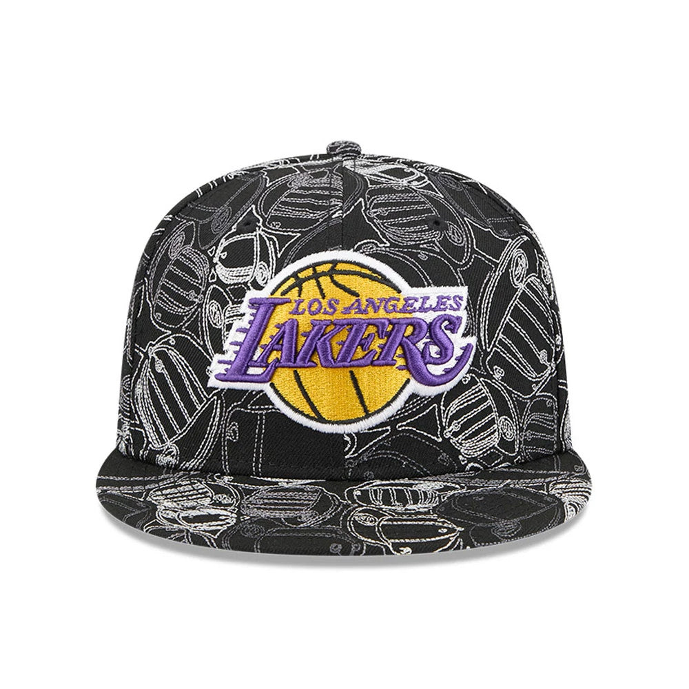 Pictured is this NBA Cap Scramble LA Lakers 59FIFTY Fitted cap in black. 3