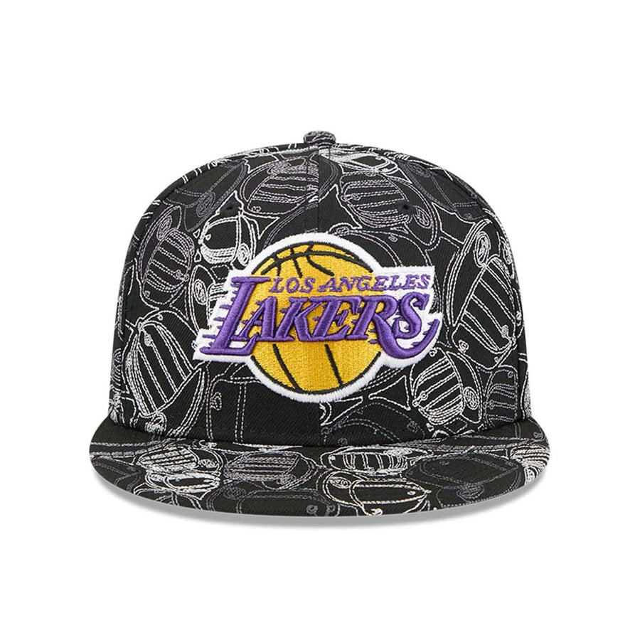 Pictured is this NBA Cap Scramble LA Lakers 59FIFTY Fitted cap in black. 3