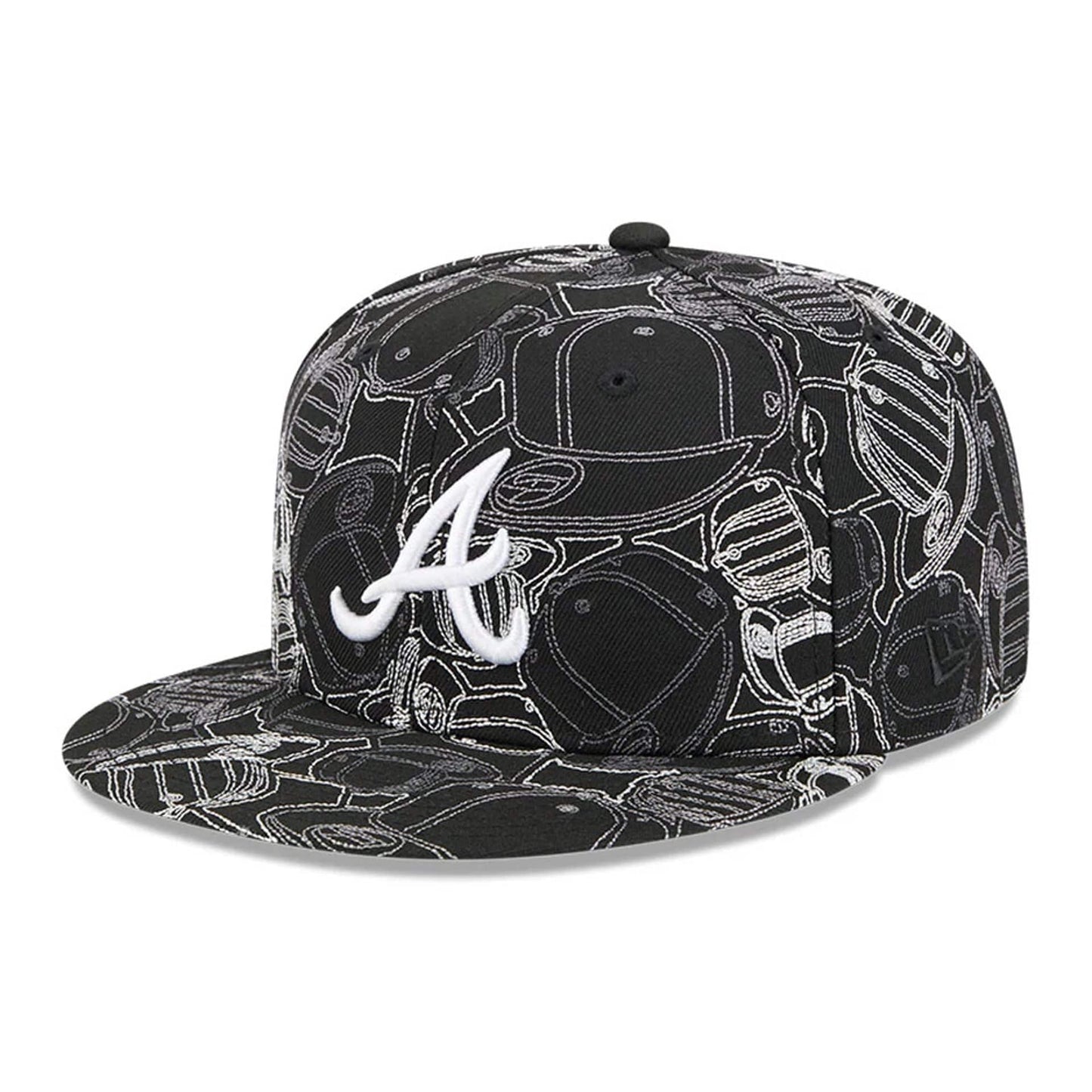 Pictured is this MLB Cap Scramble Atlanta Braves 59FIFTY Fitted cap in black. 1