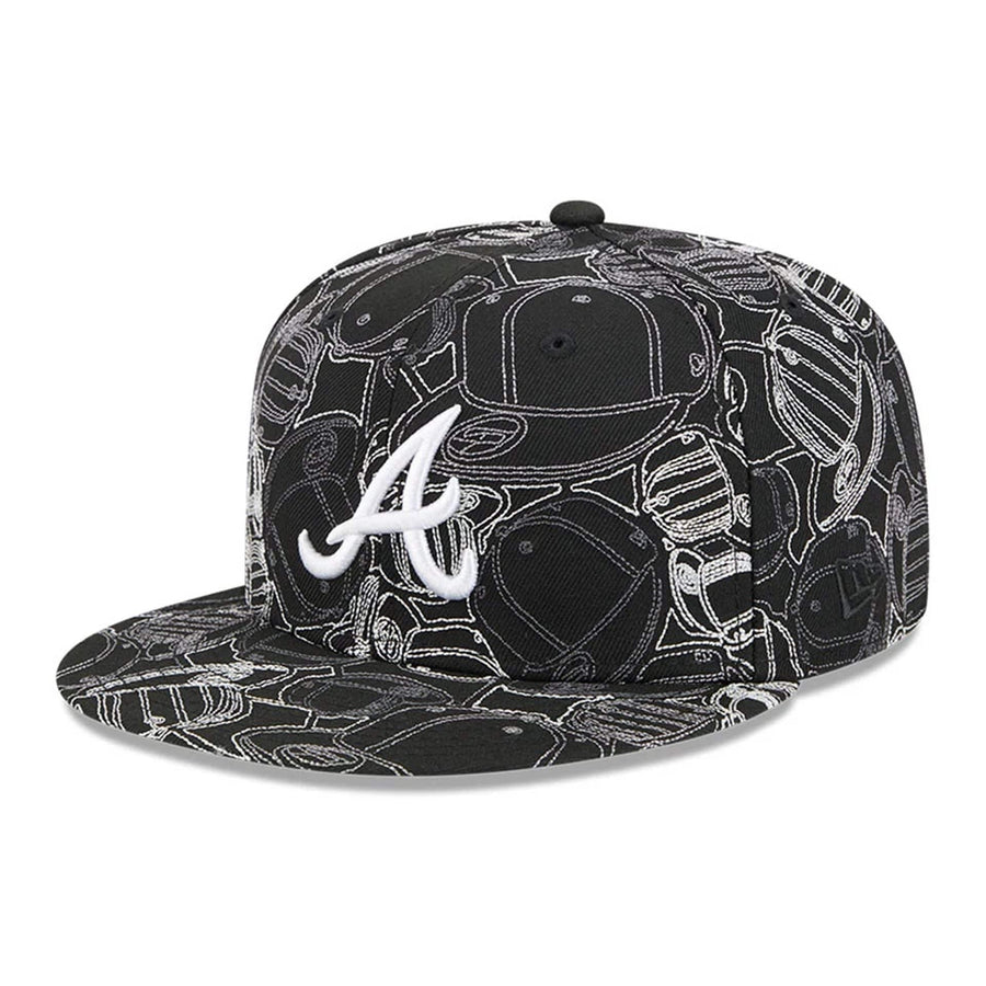 Pictured is this MLB Cap Scramble Atlanta Braves 59FIFTY Fitted cap in black. 1