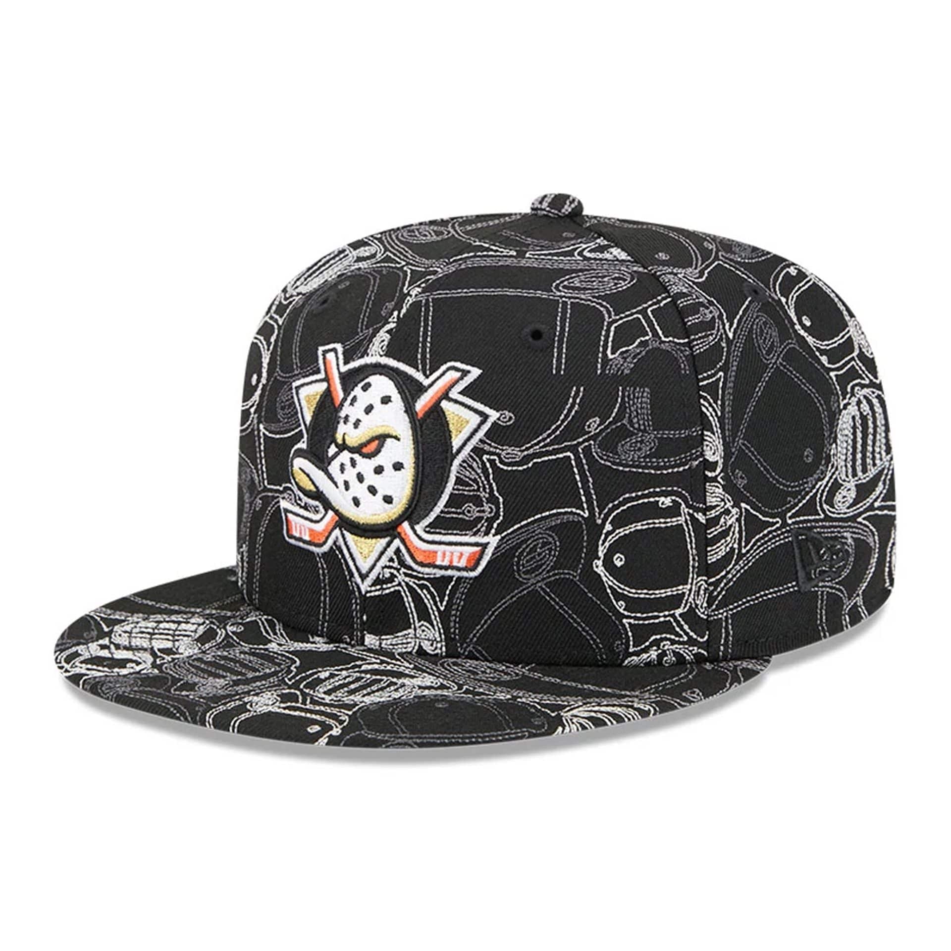 Pictured is this NHL Cap Scramble Anaheim Ducks 59FIFTY Fitted cap in black. 1