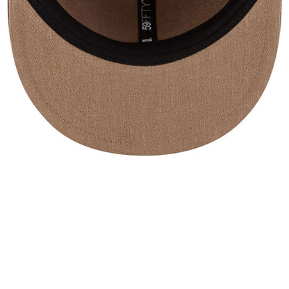 Pictured is this MLB Utility Linen Oakland Athletics Retro Crown 59FIFTY Fitted cap in open brown. 2