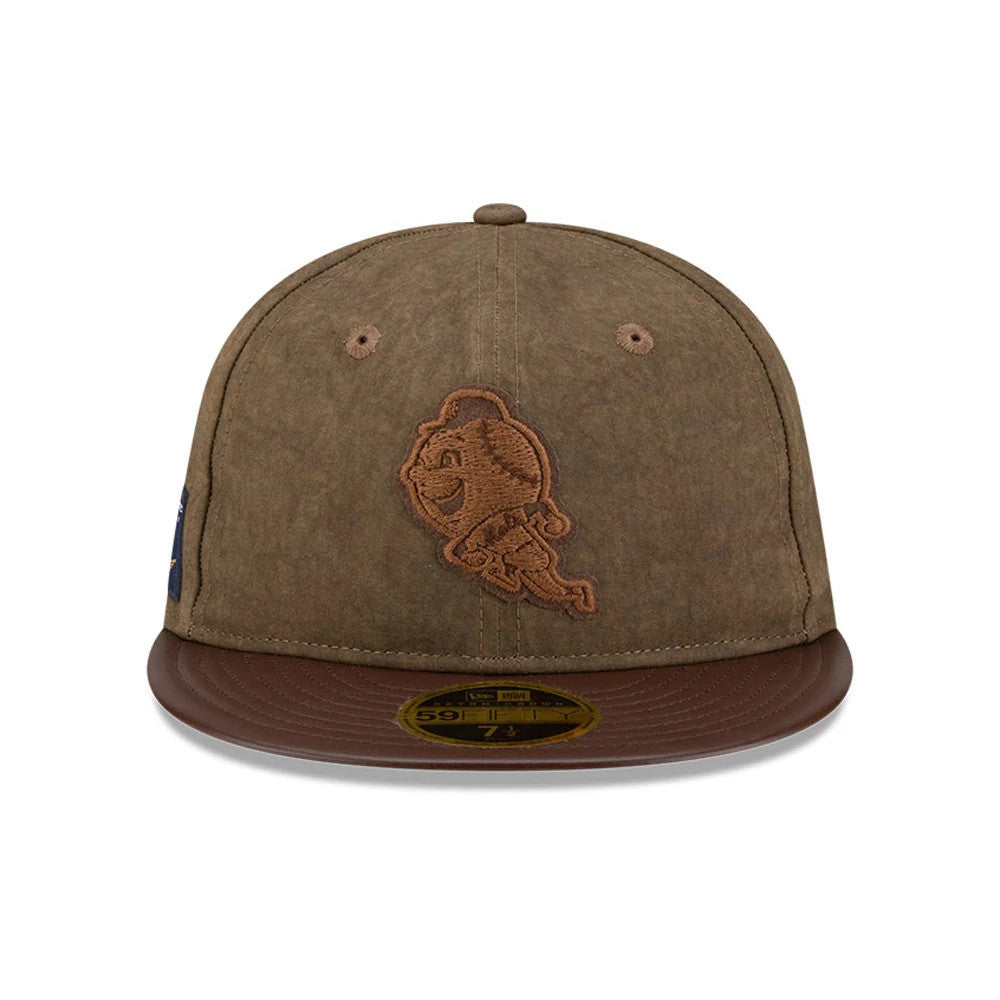 Pictured is this MLB Utility Linen New York Mets Retro Crown 59FIFTY Fitted cap in open brown. 3