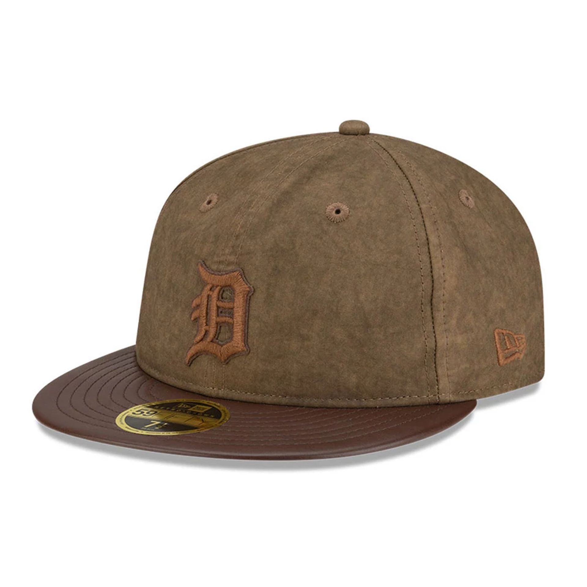 Pictured is this MLB Utility Linen Detroit Tigers Retro Crown 59FIFTY Fitted cap in open brown. 4