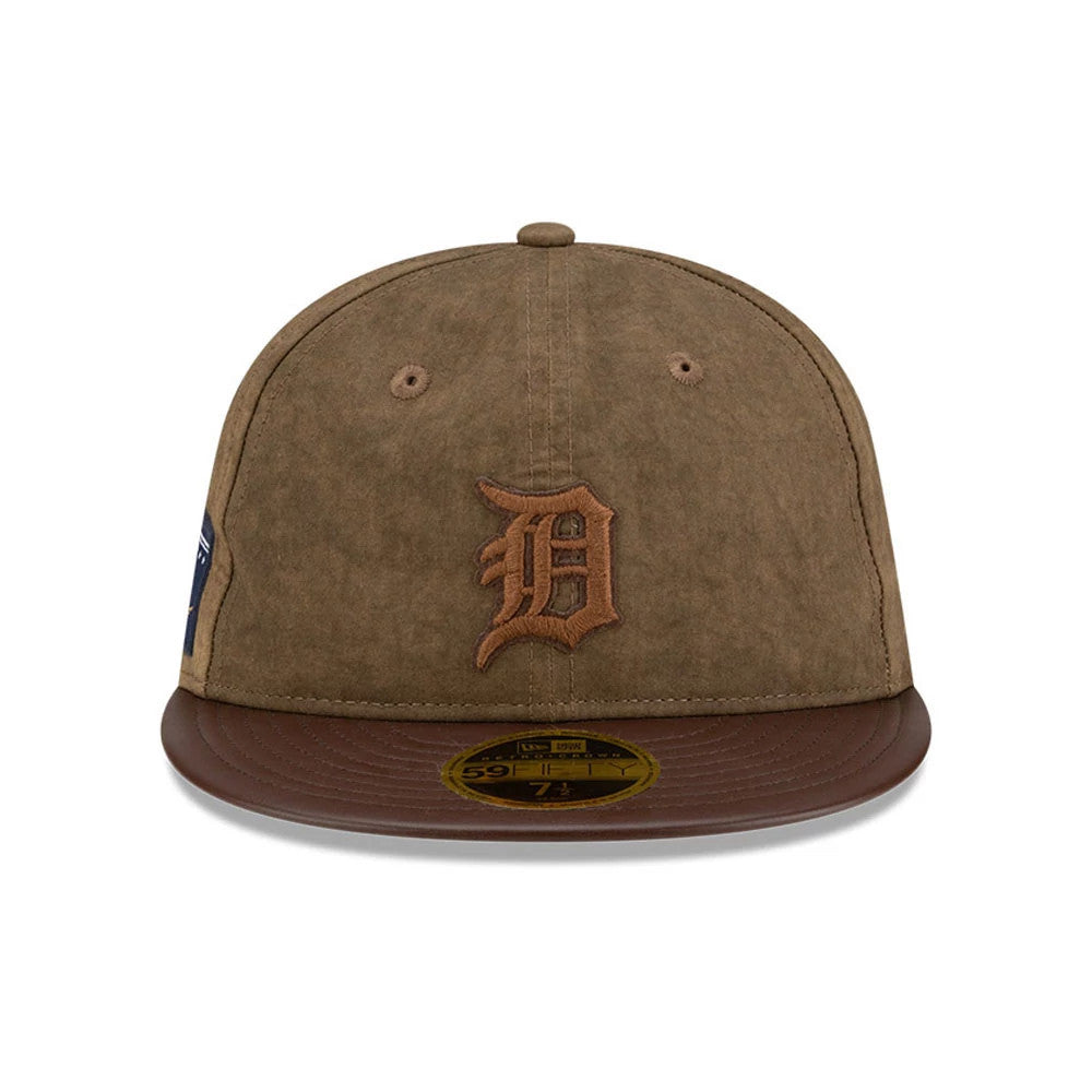 Pictured is this MLB Utility Linen Detroit Tigers Retro Crown 59FIFTY Fitted cap in open brown. 3