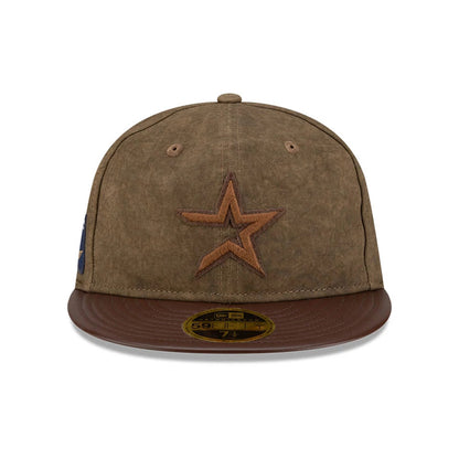 Pictured is this MLB Utility Linen Houston Astros Retro Crown 59FIFTY Fitted cap in open brown. 3
