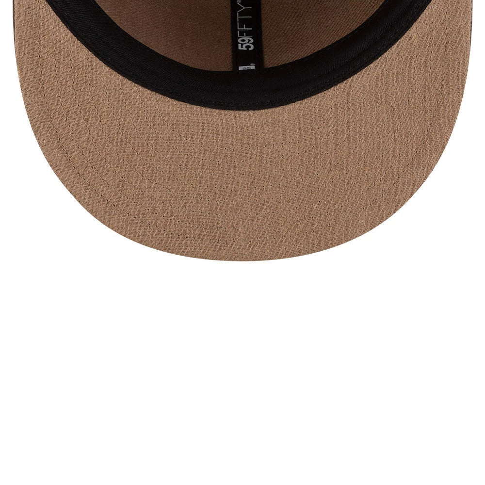 Pictured is this MLB Utility Linen Houston Astros Retro Crown 59FIFTY Fitted cap in open brown. 2
