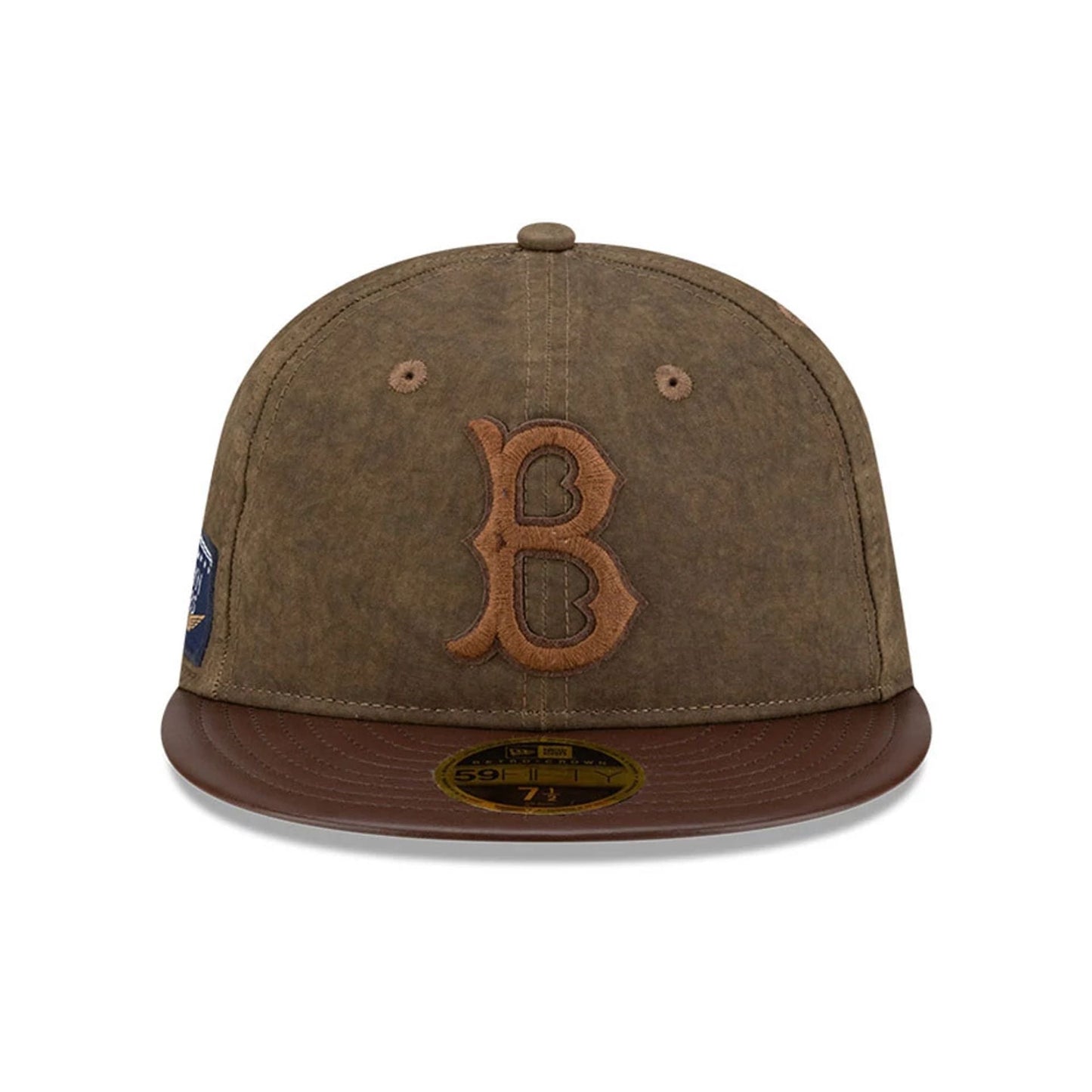 Pictured is this MLB Utility Linen Brooklyn Dodgers Retro Crown 59FIFTY Fitted cap in open brown. 3