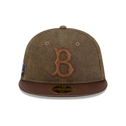 Pictured is this MLB Utility Linen Brooklyn Dodgers Retro Crown 59FIFTY Fitted cap in open brown. 3