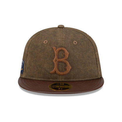Pictured is this MLB Utility Linen Brooklyn Dodgers Retro Crown 59FIFTY Fitted cap in open brown. 3