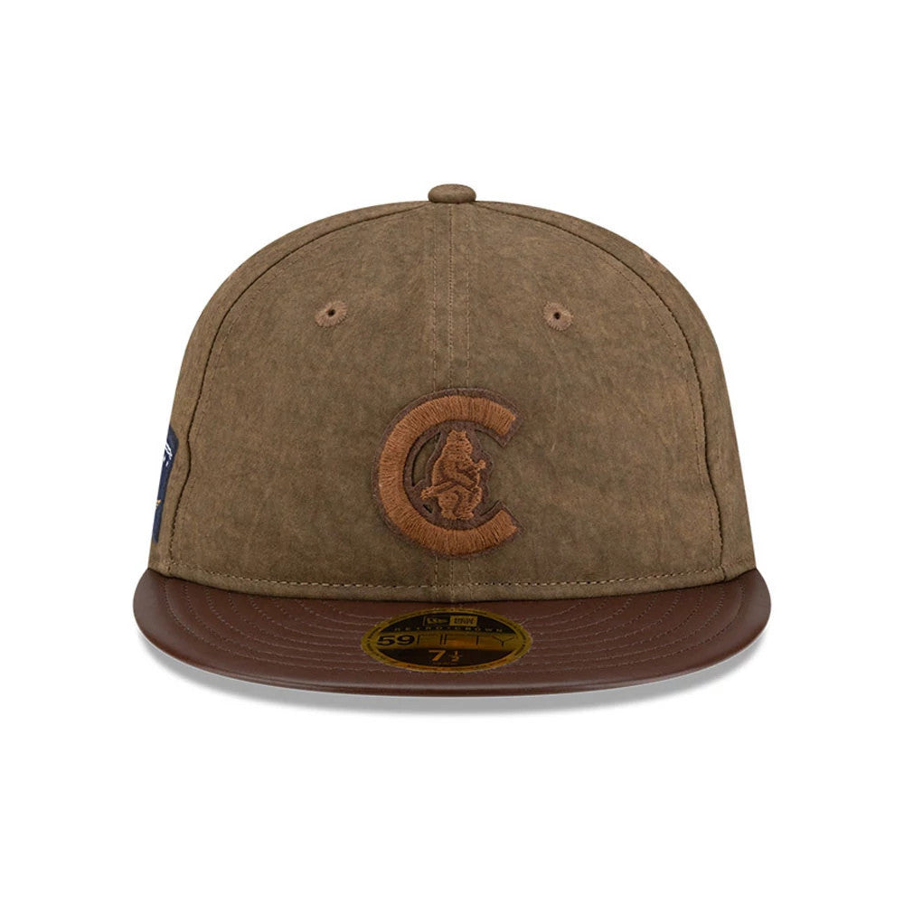 Pictured is this MLB Utility Linen Chicago Cubs Retro Crown 59FIFTY Fitted cap in open brown. 3