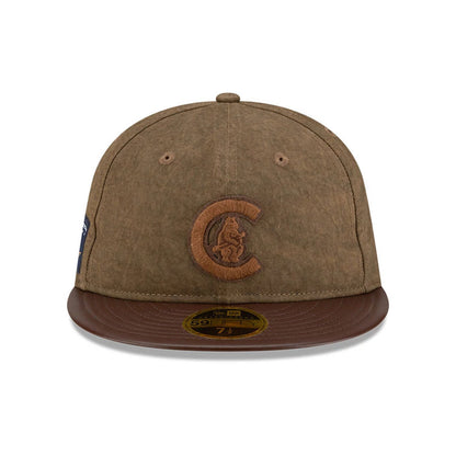Pictured is this MLB Utility Linen Chicago Cubs Retro Crown 59FIFTY Fitted cap in open brown. 3