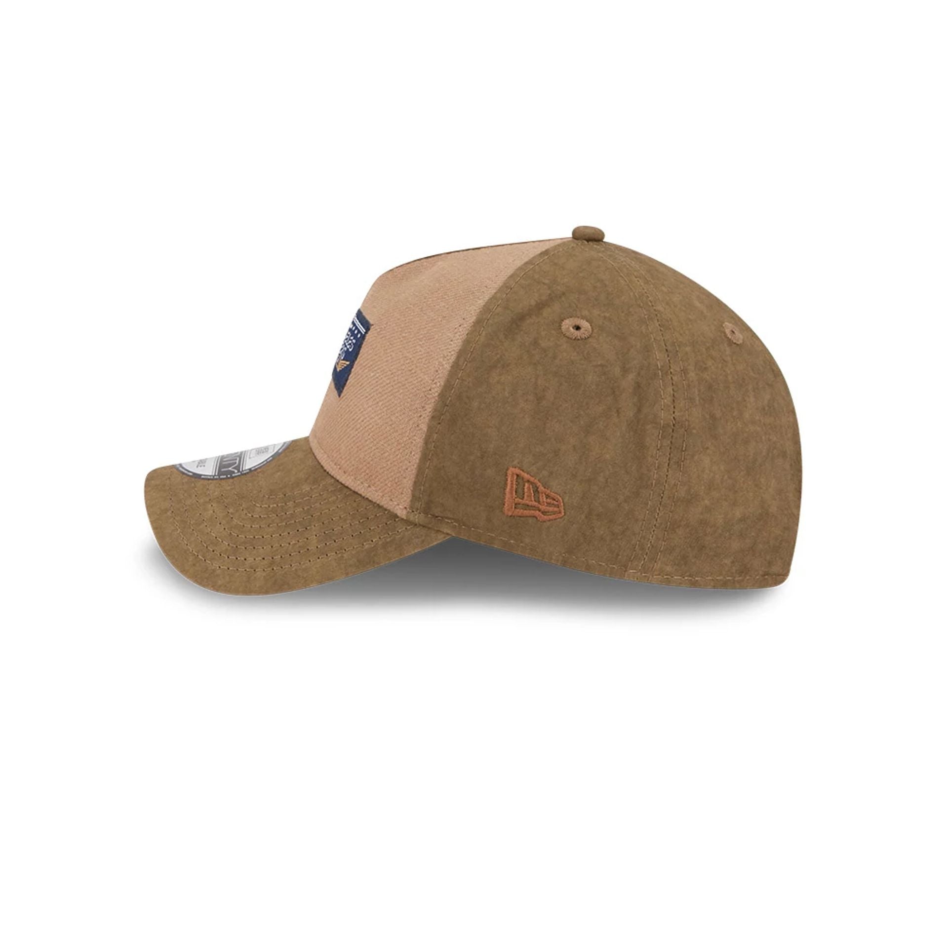 Pictured is this MLB Utility Linen LA Dodgers 9TWENTY A-Frame cap in open brown. 5