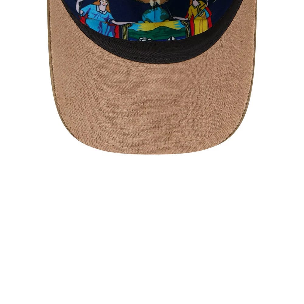 Pictured is this MLB Utility Linen New York Mets 9TWENTY A-Frame cap in open brown. 7