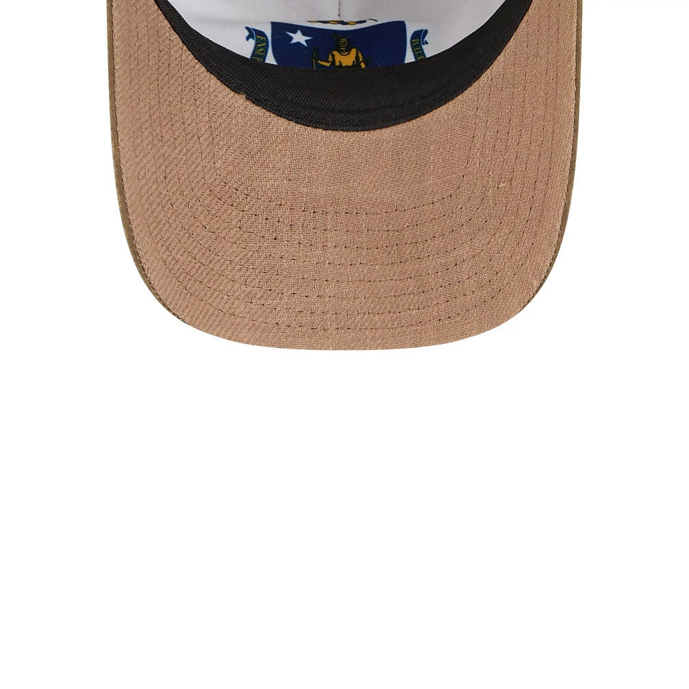 Pictured is this MLB Utility Linen Boston Red Sox 9TWENTY A-Frame cap in open brown. 6