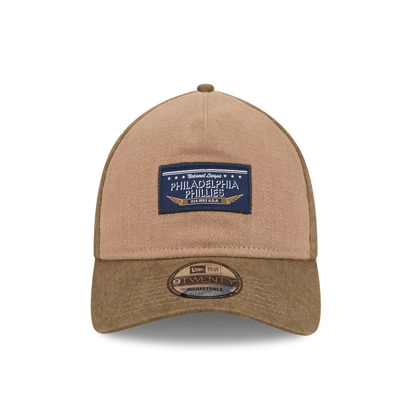 Pictured is this MLB Utility Linen Philadelphia Phillies 9TWENTY A-Frame cap in open brown. 2