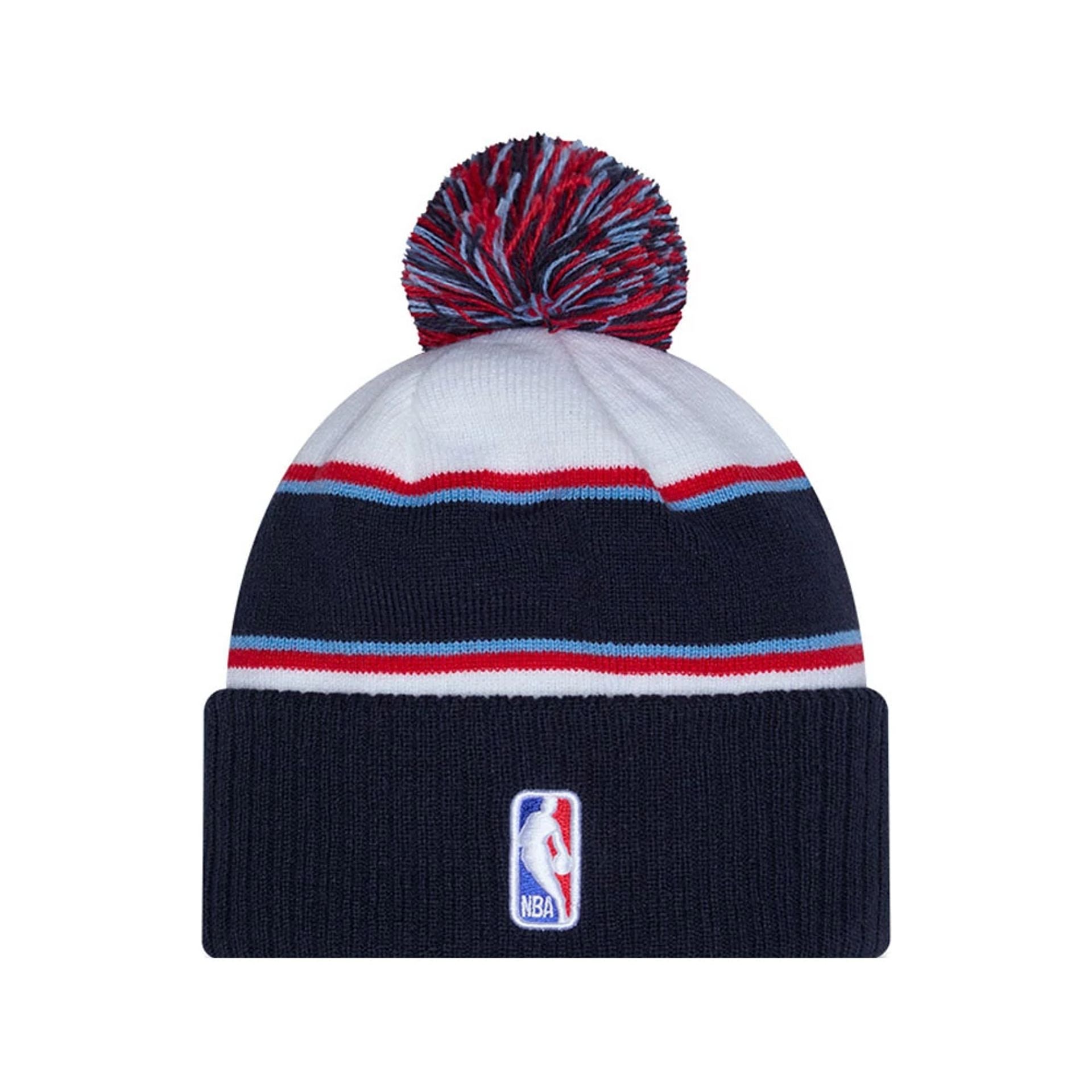 Pictured is this NBA All Star Game 2026 Logo Bobble Knit Beanie hat in white. 2