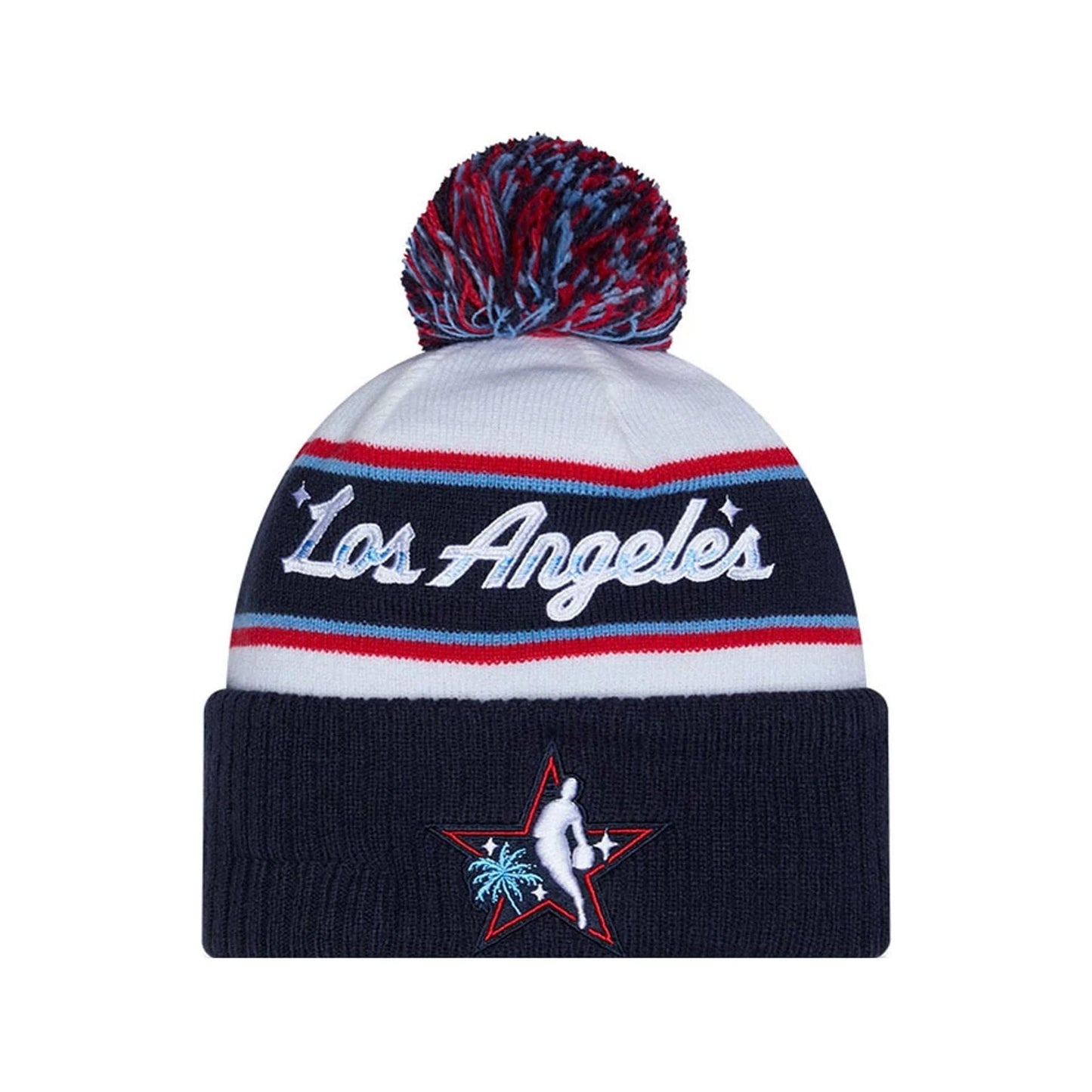 Pictured is this NBA All Star Game 2026 Logo Bobble Knit Beanie hat in white. 1