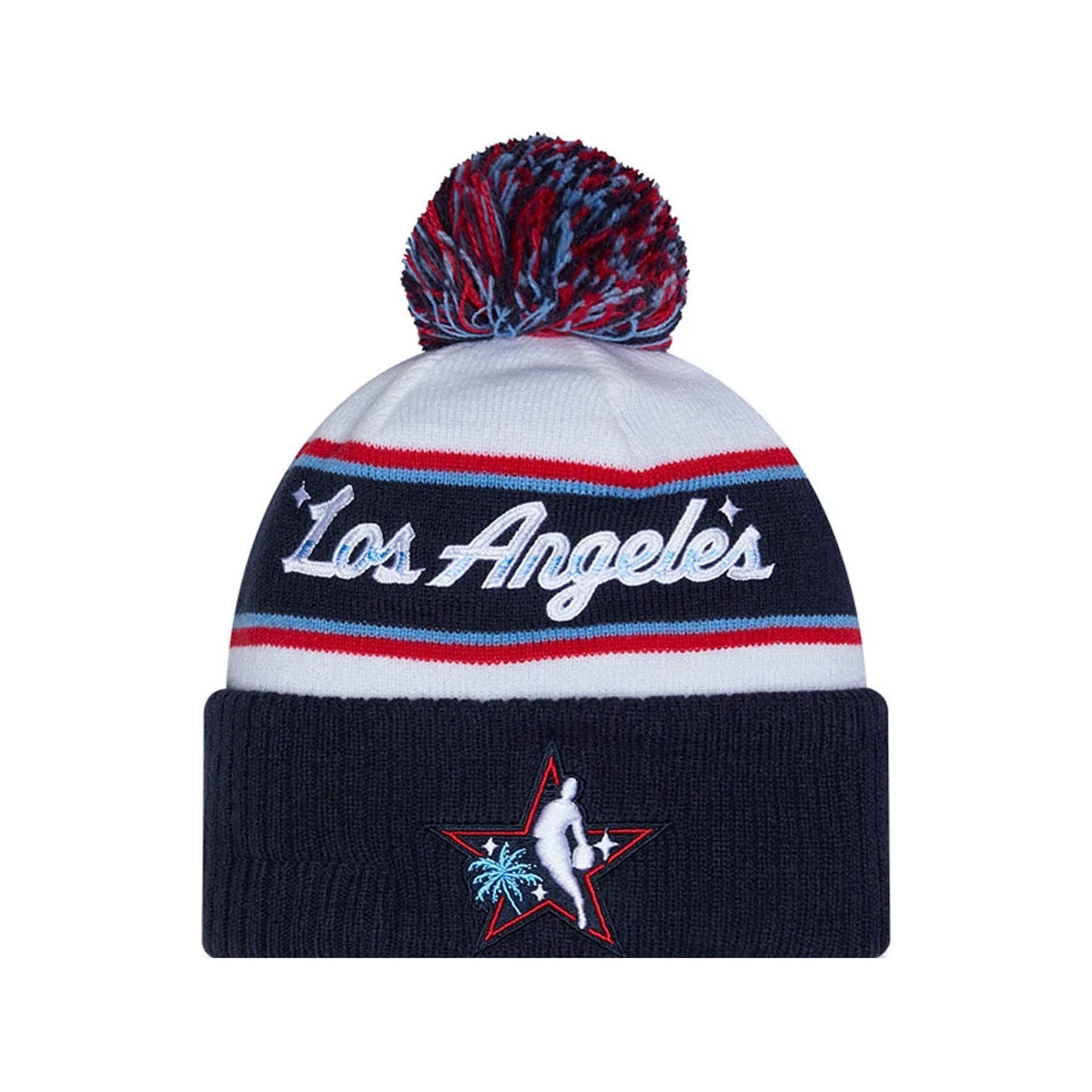 Pictured is this NBA All Star Game 2026 Logo Bobble Knit Beanie hat in white. 1