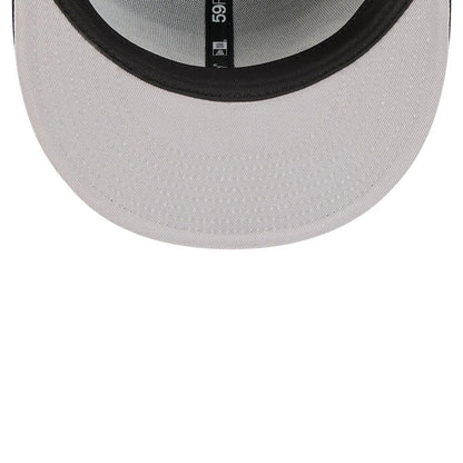 NBA All Star Game 2026 Black New Era 59FIFTY Fitted Cap, inside view showing the grey undervisor, black sweatband and branded taping along the seams, with a clear view of the 59FIFTY label at the centre.