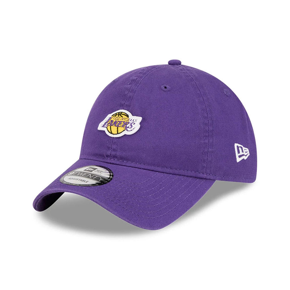 LA Lakers NBA All Star Game 2026 Purple New Era 9TWENTY Adjustable Cap, three-quarter view showing the raised embroidered Lakers logo on the front panel, with a curved visor and a 9TWENTY size sticker.