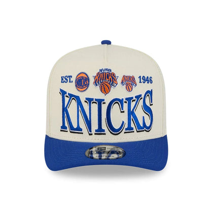 Pictured is this NBA All Star Game 2026 New York Knicks 9FIFTY A-Frame Snapback cap in White. 3