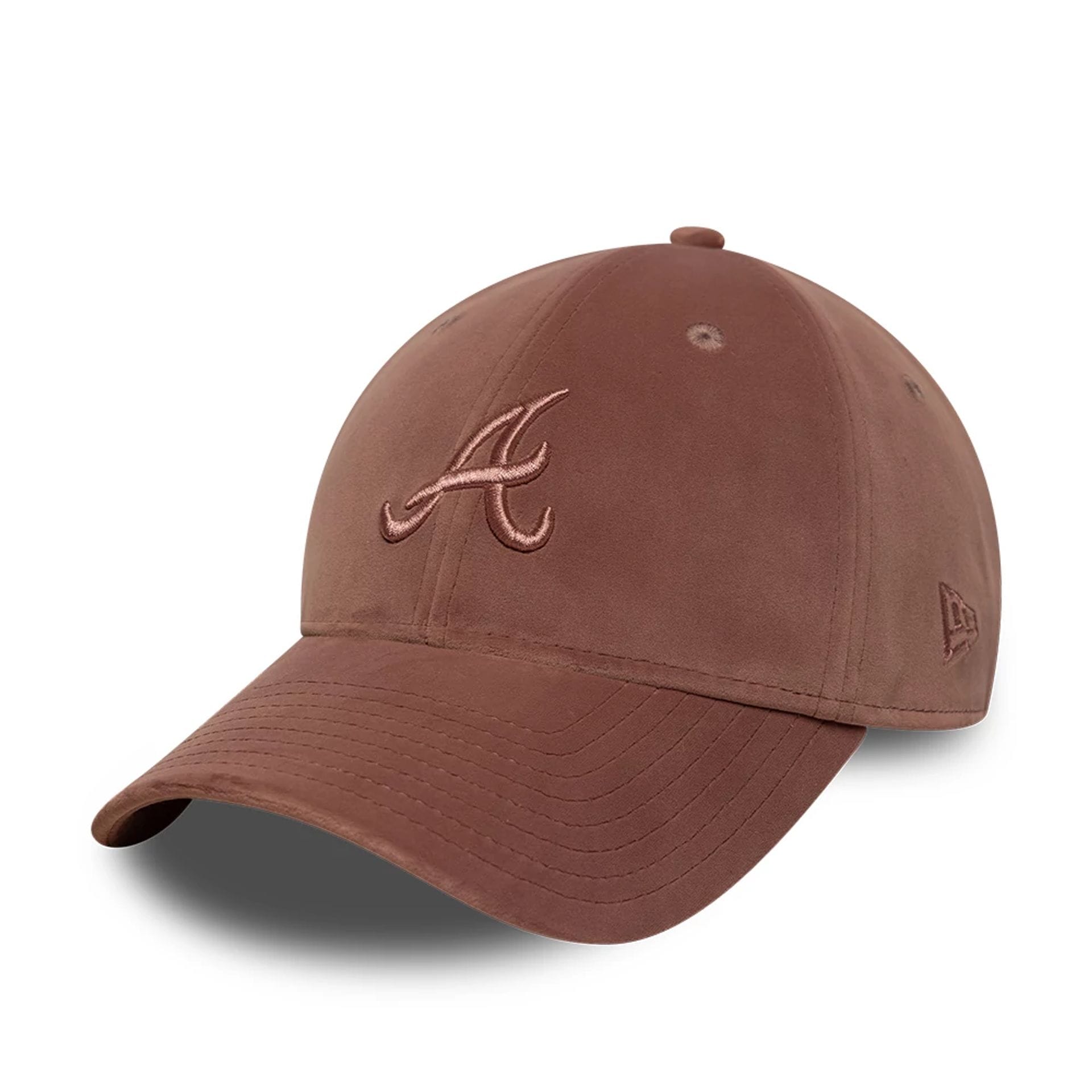 This is a Atlanta Braves MLB Velour Pastel Pink 9TWENTY Bow Back Adjustable Cap 1