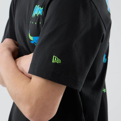 The model is wearing this Space Jam 2 X NBA Chicago Bulls T-Shirt in black. 6