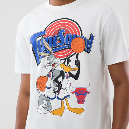 The model is wearing this Space Jam 2 X NBA Chicago Bulls T-Shirt in white. 5