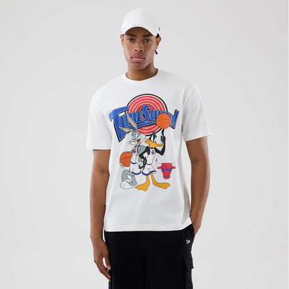 The model is wearing this Space Jam 2 X NBA Chicago Bulls T-Shirt in white. 1