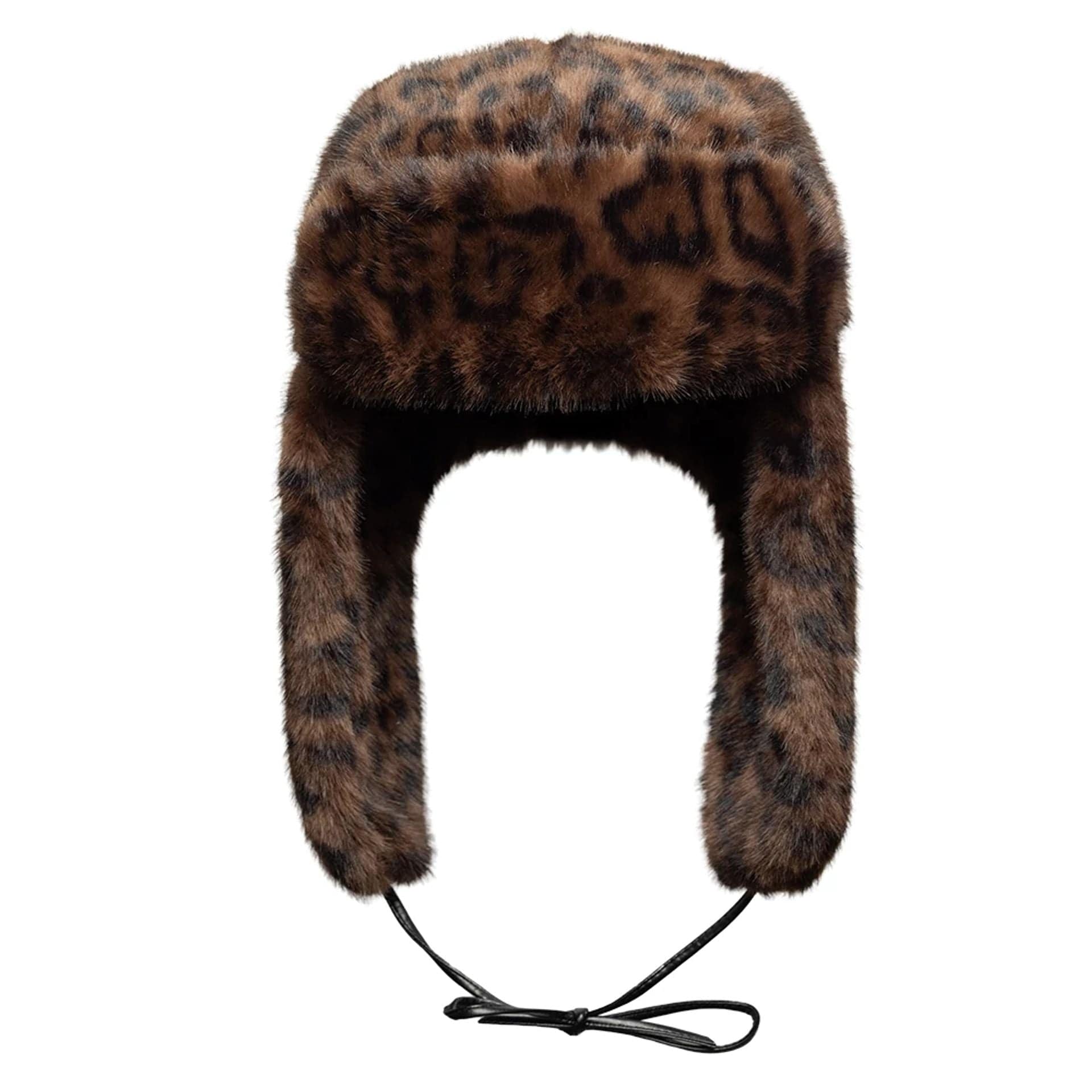 Pictured is this New Era Leopard Trapper hat in Brown. 7