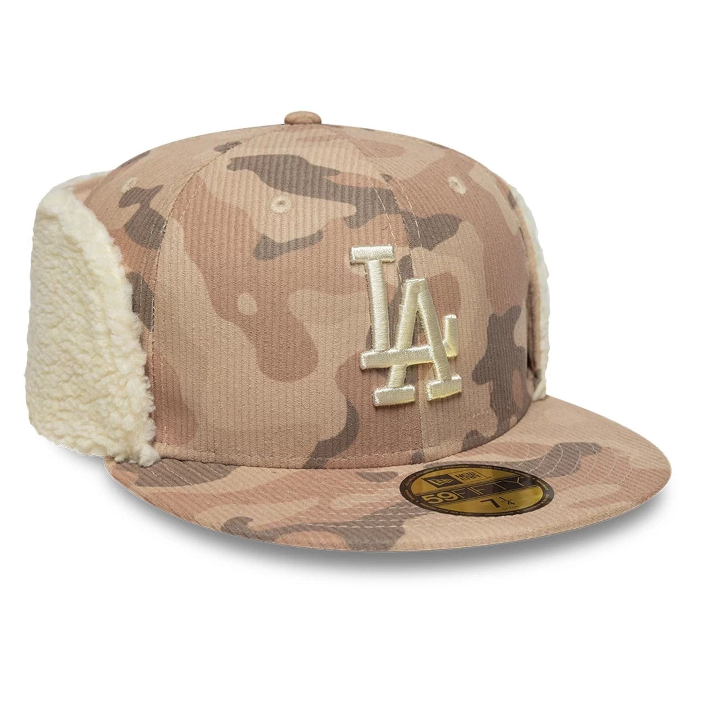 Pictured is this MLB Cord LA Dodgers Downflap 59FIFTY Fitted cap in light beige. 4