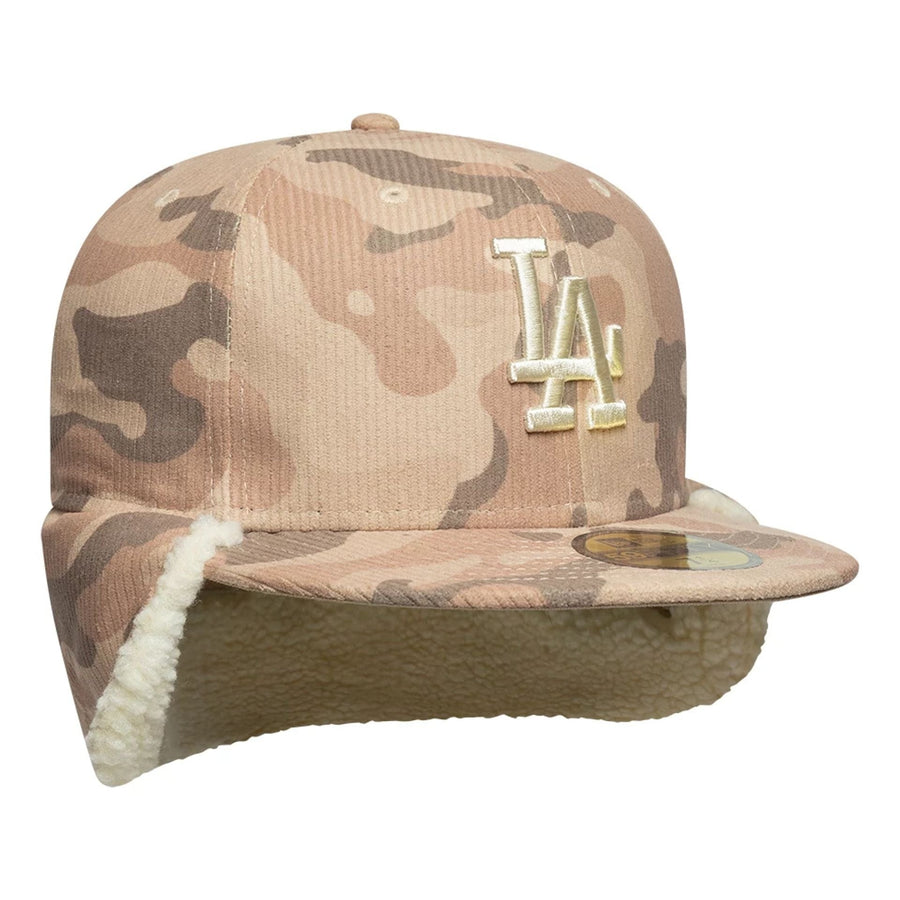 Pictured is this MLB Cord LA Dodgers Downflap 59FIFTY Fitted cap in light beige. 6