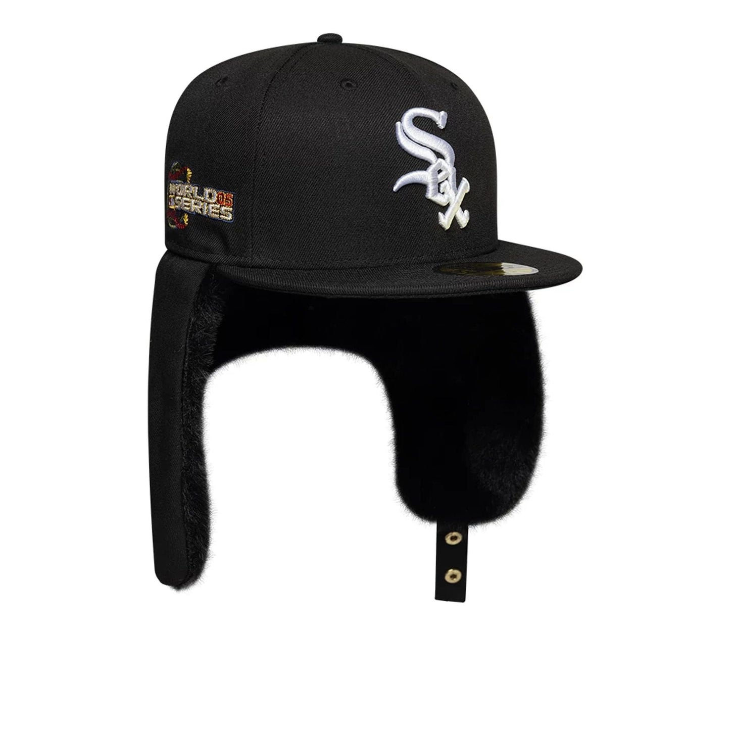 Pictured is this MLB World Series Chicago White Sox Dogear 59FIFTY Fitted cap in black. 2