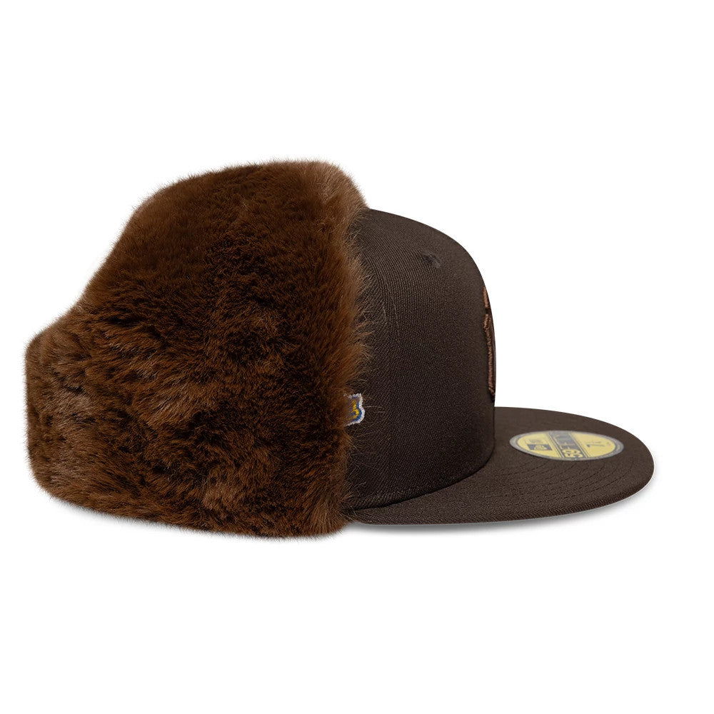Pictured is this MLB World Series New York Yankees Dogear 59FIFTY Fitted cap in dark brown. 10