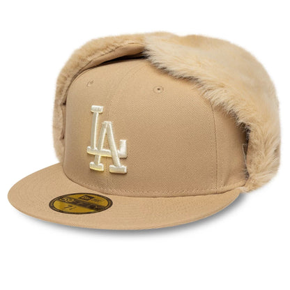 Pictured is this MLB World Series LA Dodgers Dogear 59FIFTY Fitted cap in light beige. 4