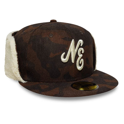 Pictured is this New Era Cord Downflap 59FIFTY Fitted cap in dark brown. 5