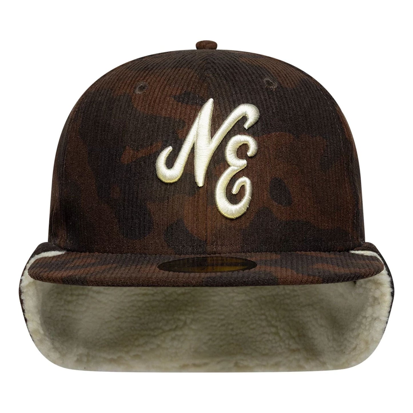 Pictured is this New Era Cord Downflap 59FIFTY Fitted cap in dark brown. 7